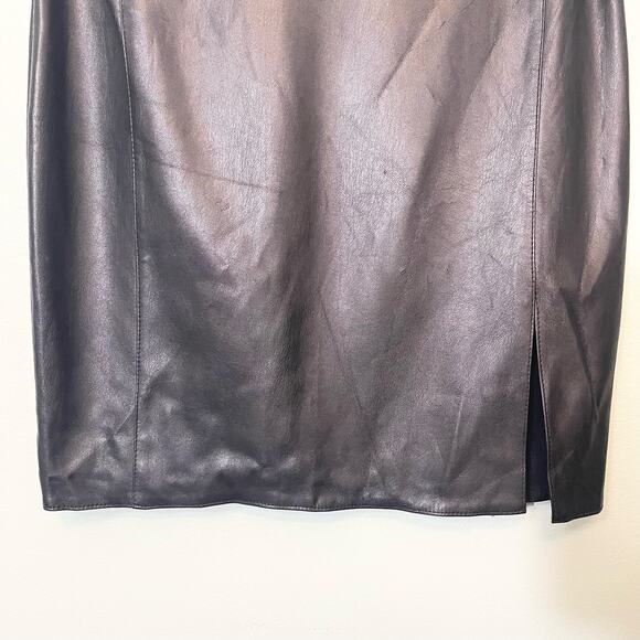 Lenny B. Paris Black Vegan Black Leather Belted Pencil Mini Skirt Size 1 - Picture 8 of 11